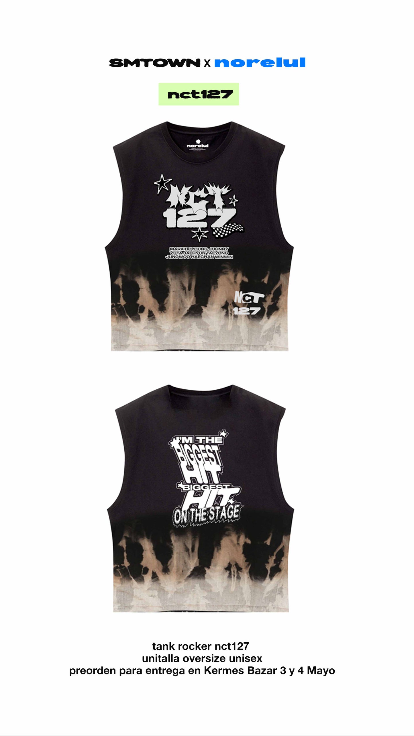 Nct127 / Chanyeol Exo Playera Tank Rocker Desteñida